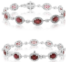 12.86CT DIAMOND & AAA RUBY 18KT WHITE GOLD 3D OVAL & ROUND LOVE TENNIS BRACELET