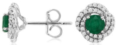.91CT DIAMOND & AAA EMERALD 14KT WHITE GOLD 3D DOUBLE HALO FLOWER STUD EARRINGS