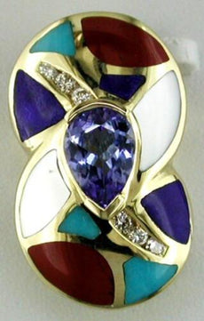 .85CT DIAMOND & AAA TANZANITE & MULTI GEM 14KT YELLOW GOLD INFINITY OVAL PENDANT