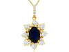 1.47CT DIAMOND & AAA SAPPHIRE 14KT YELLOW GOLD 3D OVAL FLOWER FLOATING PENDANT