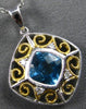 1.14CT DIAMOND & AAA BLUE TOPAZ 14K 2 TONE GOLD CUSHION & ROUND FLOATING PENDANT