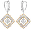 .65CT DIAMOND 14KT 2 TONE GOLD ROUND GEOMETRICAL SQUARE FLORAL HANGING EARRINGS