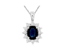 2.03CT DIAMOND & AAA SAPPHIRE 14KT WHITE GOLD OVAL & ROUND FLOWER LOVE PENDANT