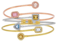 3.45CT DIAMOND & AAA MULTI GEM 18K TRI COLOR GOLD 3D MULTI SHAPE BANGLE BRACELET
