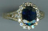 3.12CT DIAMOND & AAA SAPPHIRE 18KT YELLOW GOLD 3D OVAL & ROUND ENGAGEMENT RING