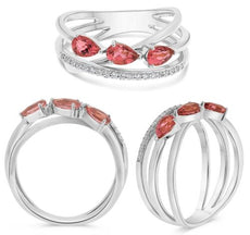 .78CT DIAMOND & AAA PINK TOURMALINE 14KT WHITE GOLD PEAR SHAPE & ROUND LOVE RING