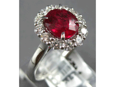 2.58CT DIAMOND & AAA RUBY 18KT WHITE GOLD 3D OVAL & ROUND FLOWER ENGAGEMENT RING