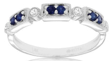 .28CT DIAMOND & AAA SAPPHIRE 14KT WHITE GOLD ROUND RECTANGULAR FILIGREE FUN RING