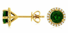 ESTATE 1.66CT DIAMOND & AAA RUSSALITE 14KT YELLOW GOLD ROUND HALO STUD EARRINGS