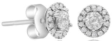ESTATE .68CT DIAMOND 14KT WHITE GOLD CLASSIC SOLITAIRE HALO FLOWER STUD EARRINGS