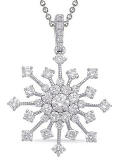 .94CT DIAMOND 14KT WHITE GOLD 3D FLORAL FILIGREE SNOWFLAKE LOVE FLOATING PENDANT