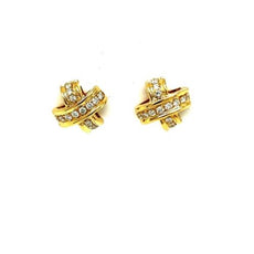 ESTATE .38CT DIAMOND 18KT YELLOW GOLD 3D CLASSIC X CHANNEL FUN STUD EARRINGS