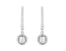 .25CT DIAMOND 14KT WHITE GOLD CLASSIC SOLITAIRE BEZEL LEVERBACK HANGING EARRINGS