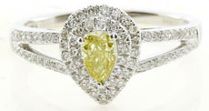 .73CT WHITE & FANCY YELLOW DIAMOND 18KT WHITE GOLD 3D PEAR SHAPE ENGAGEMENT RING