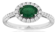1.08CT DIAMOND & AAA EMERALD 14K WHITE GOLD OVAL & ROUND SIDEWAY FRIENDSHIP RING