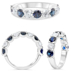 2.28CT DIAMOND & AAA SAPPHIRE 14KT WHITE GOLD ROUND CLASSIC 9 STONE WEDDING RING