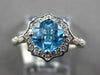 ESTATE 1.45CT DIAMOND & AAA BLUE TOPAZ 14KT WHITE GOLD FLOWER FILIGREE FUN RING