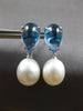 9.78CT AAA BLUE TOPAZ & PEARL 14KT WHITE GOLD 3D PEAR SHAPE FUN HANGING EARRINGS
