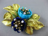 ANTIQUE LARGE DIAMOND LAPIS & TURQUOISE 18KT GOLD 3D FLOWER PIN BROOCH 24083