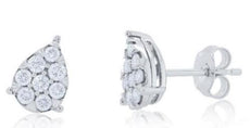 .48CT DIAMOND 14KT WHITE GOLD 3D CLASSIC ROUND CLUSTER PEAR SHAPE STUD EARRINGS