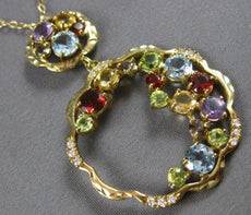3.42CT DIAMOND & AAA MULTI GEM 14KT YELLOW GOLD 3D DOUBLE FLOWER LOVE NECKLACE