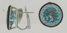 15.67CT WHITE & BLACK DIAMOND & AAA BLUE TOPAZ 14KT WHITE GOLD CLIP ON EARRINGS