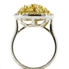 WIDE 2.53CT WHITE & FANCY YELLOW DIAMOND 18KT 2 TONE GOLD CLUSTER CIRCULAR RING