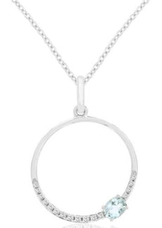 .22CT DIAMOND & AAA AQUAMARINE 14KT WHITE GOLD 3D OVAL & ROUND FLOATING PENDANT