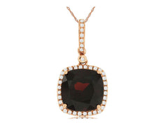 4.76CT DIAMOND & AAA GARNET 14KT ROSE GOLD CUSHION & ROUND HALO FLOATING PENDANT