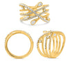 WIDE .59CT DIAMOND 14K YELLOW GOLD ROUND & PEAR SHAPE MULTI ROW CRISS CROSS RING