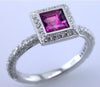 1.42CT DIAMOND & AAA PINK TOURMALINE 18KT WHITE GOLD SQUARE HALO ENGAGEMENT RING
