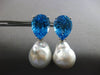 EXTRA LARGE 20.79CT AAA BLUE TOPAZ & SOUTH SEA PEARL 14KT WHITE GOLD 3D EARRINGS