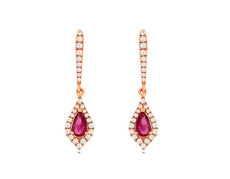 .66CT DIAMOND & AAA RUBY 14KT ROSE GOLD OVAL & ROUND TEAR DROP HANGING EARRINGS