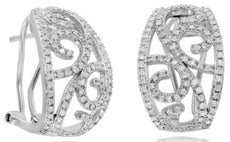 WIDE .78CT DIAMOND 14KT WHITE GOLD 3D ROUND OPEN FILIGREE FUN HANGING EARRINGS
