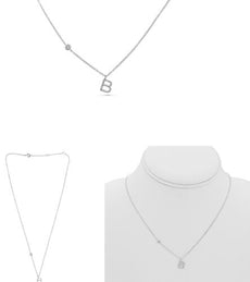 .11CT DIAMOND 14KT WHITE GOLD ROUND INITIAL B SOLITAIRE BY THE YARD FUN NECKLACE