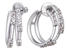 ESTATE .80CT DIAMOND 18KT WHITE GOLD CLASSIC ROUND DOUBLE HOOP HANGING EARRINGS