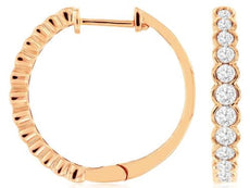 1.0CT DIAMOND 14KT ROSE GOLD SEMI BEZEL GRADUATING HUGGIE HOOP HANGING EARRINGS