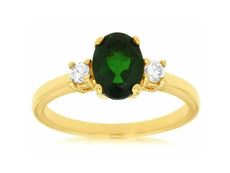 1.47CT DIAMOND & AAA RUSSALITE 14KT YELLOW GOLD 3D ROUND & OVAL ENGAGEMENT RING