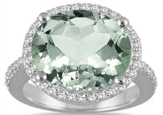 8.30CT DIAMOND & AAA GREEN AMETHYST 14K WHITE GOLD CLASSIC OVAL & ROUND FUN RING