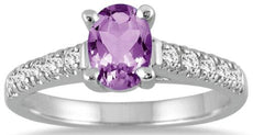 1.23CT DIAMOND & AAA AMETHYST 14K WHITE GOLD OVAL & ROUND LUCIDA FRIENDSHIP RING