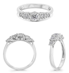 .36CT DIAMOND 14KT WHITE GOLD ROUND 5 STONE GRADUATING FILIGREE ANNIVERSARY RING