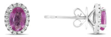 1.28CT DIAMOND & AAA PINK SAPPHIRE 18KT WHITE GOLD 3D OVAL & ROUND STUD EARRINGS