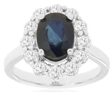3.1CT DIAMOND & AAA SAPPHIRE 14KT WHITE GOLD OVAL & ROUND PRINCESS DIANA RING
