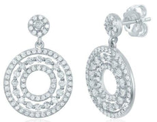 .99CT DIAMOND 14KT WHITE GOLD 3D CLASSIC MULTI CIRCULAR FLOWER HANGING EARRINGS