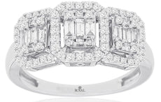 .66CT DIAMOND 14KT WHITE GOLD 3D ROUND & BAGUETTE PAST PRESENT FUTURE LOVE RING