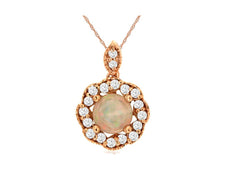 .46CT DIAMOND & AAA OPAL 14K ROSE GOLD 3D ROUND FLOWER FILIGREE FLOATING PENDANT