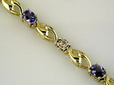 1.96CT DIAMOND & AAA TANZANITE 14KT YELLOW GOLD 3D OVAL & ROUND TENNIS BRACELET