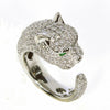 2.55CT DIAMOND & AAA EMERALD 18KT WHITE GOLD 3D HAPPY PANTHER JAGUAR FUN RING
