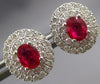 LARGE 1.39CT DIAMOND & AAA RUBY 14K WHITE GOLD OVAL & ROUND FLOWER STUD EARRINGS