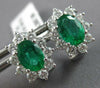 1.96CT DIAMOND & AAA EMERALD 18K WHITE GOLD OVAL FLOWER CLIP ON HANGING EARRINGS